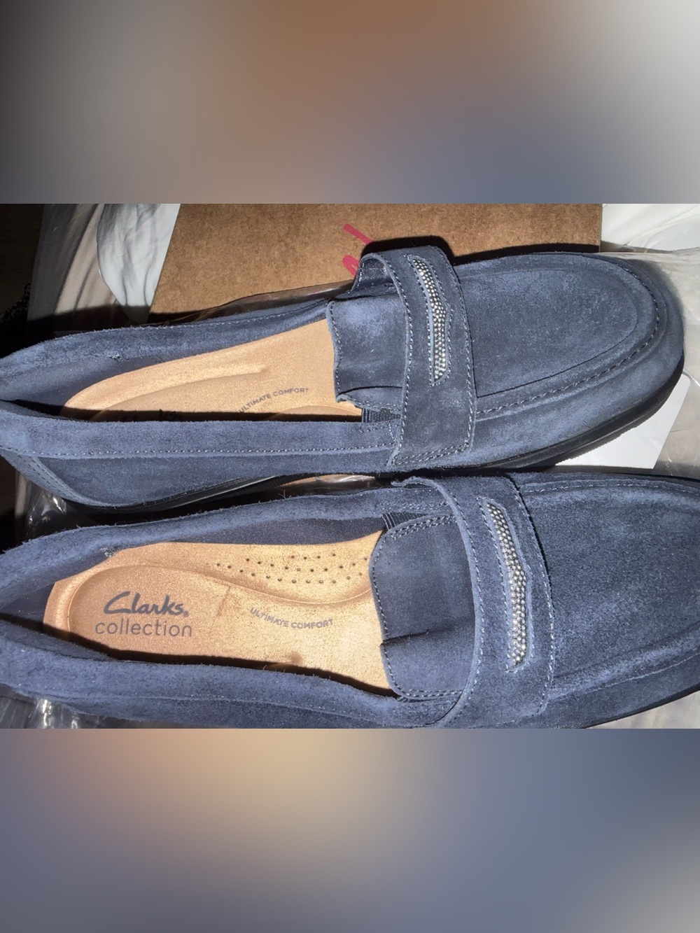 Clarks Navy Blue Suede Loafers